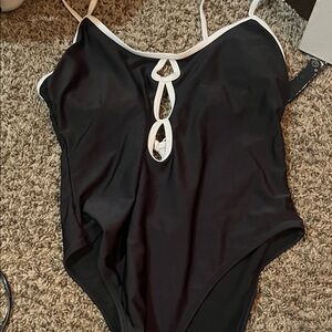 Black One-Piece Swimsuit with White Trim
